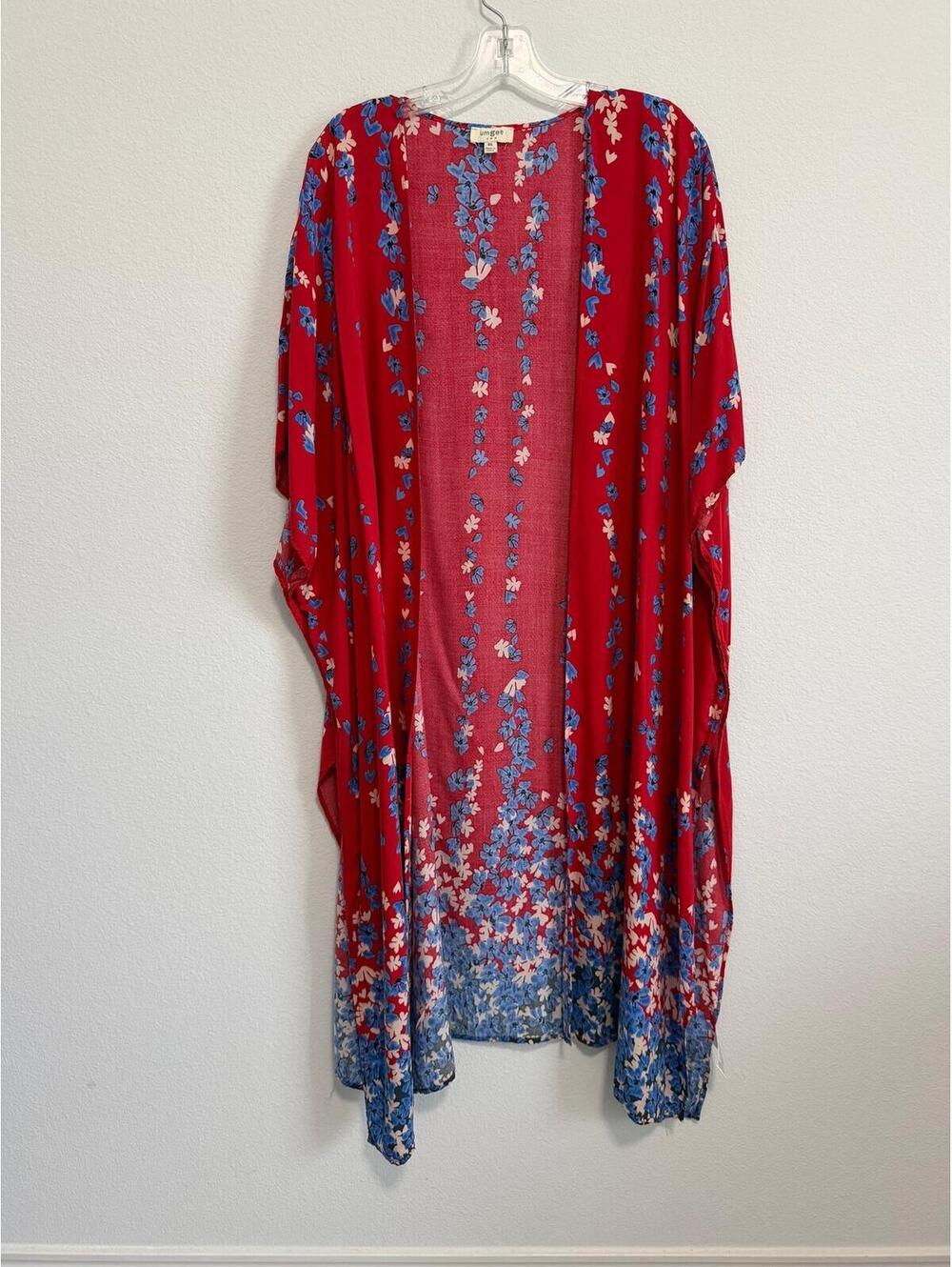 UMGEE Short Sleeve Floral Print Open Front 100% Rayon Cover Up Women's Size M/L